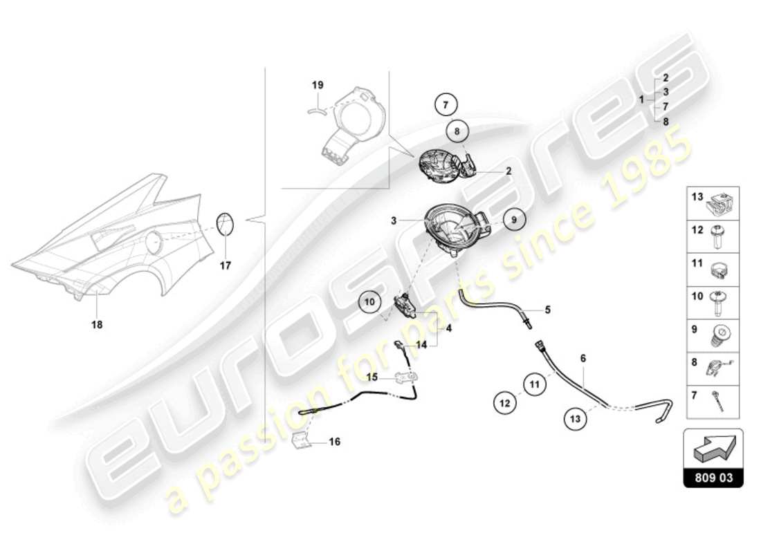 lamborghini 2023 (tecnica) diagrama de piezas de la tapa de llenado de combustible