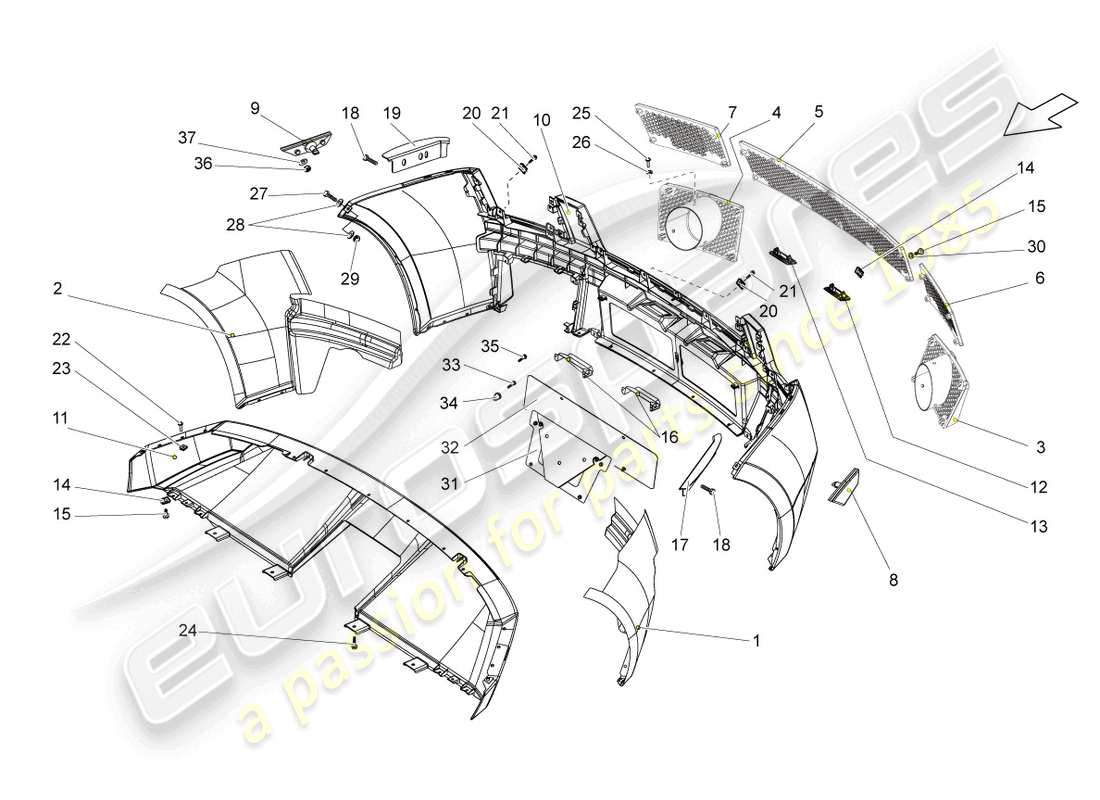 lamborghini gallardo spyder (2006) diagrama de pieza del parachoques trasero