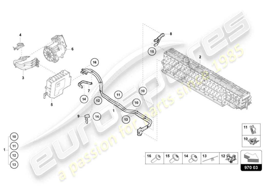 lamborghini revuelto coupe (2024) juego de cableado de alta tensión para batería de alta tensión y electrónica de potencia trasera esquema de piezas