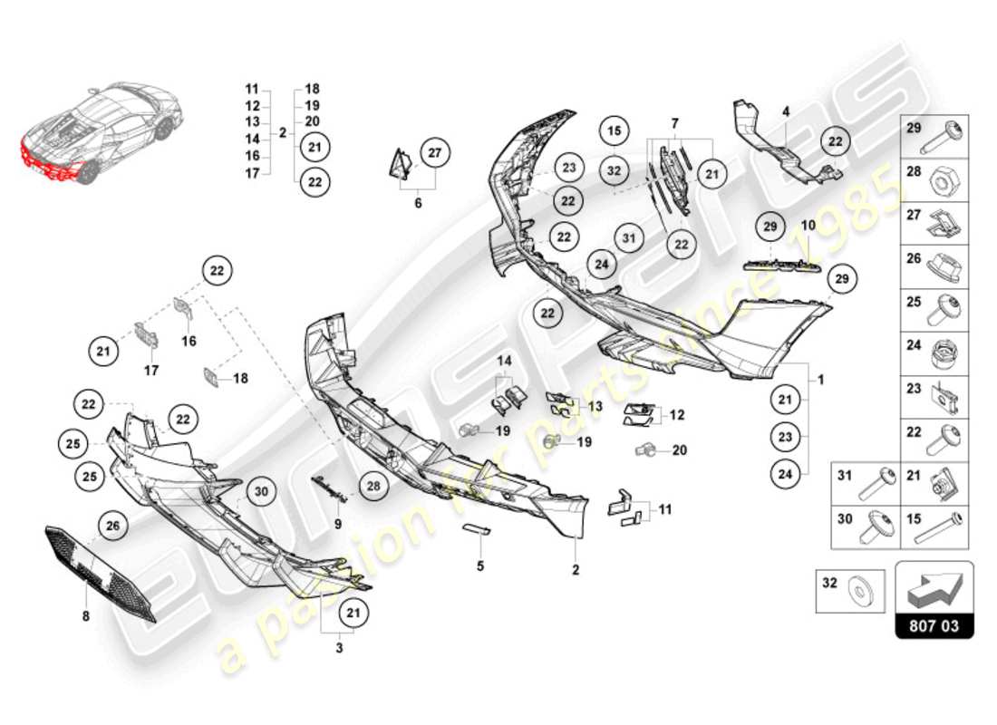 lamborghini revuelto coupe (2024) parachoques trasero diagrama de piezas
