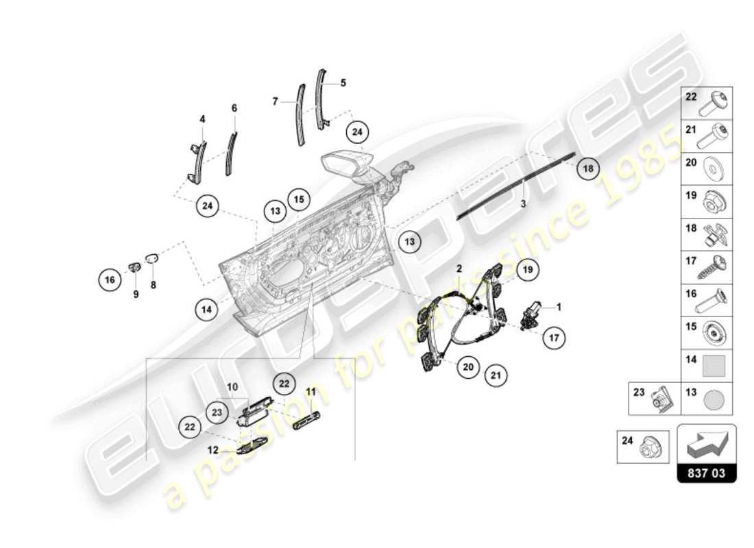 lamborghini revuelto coupe (2024) regulador de ventana con motor diagrama de piezas