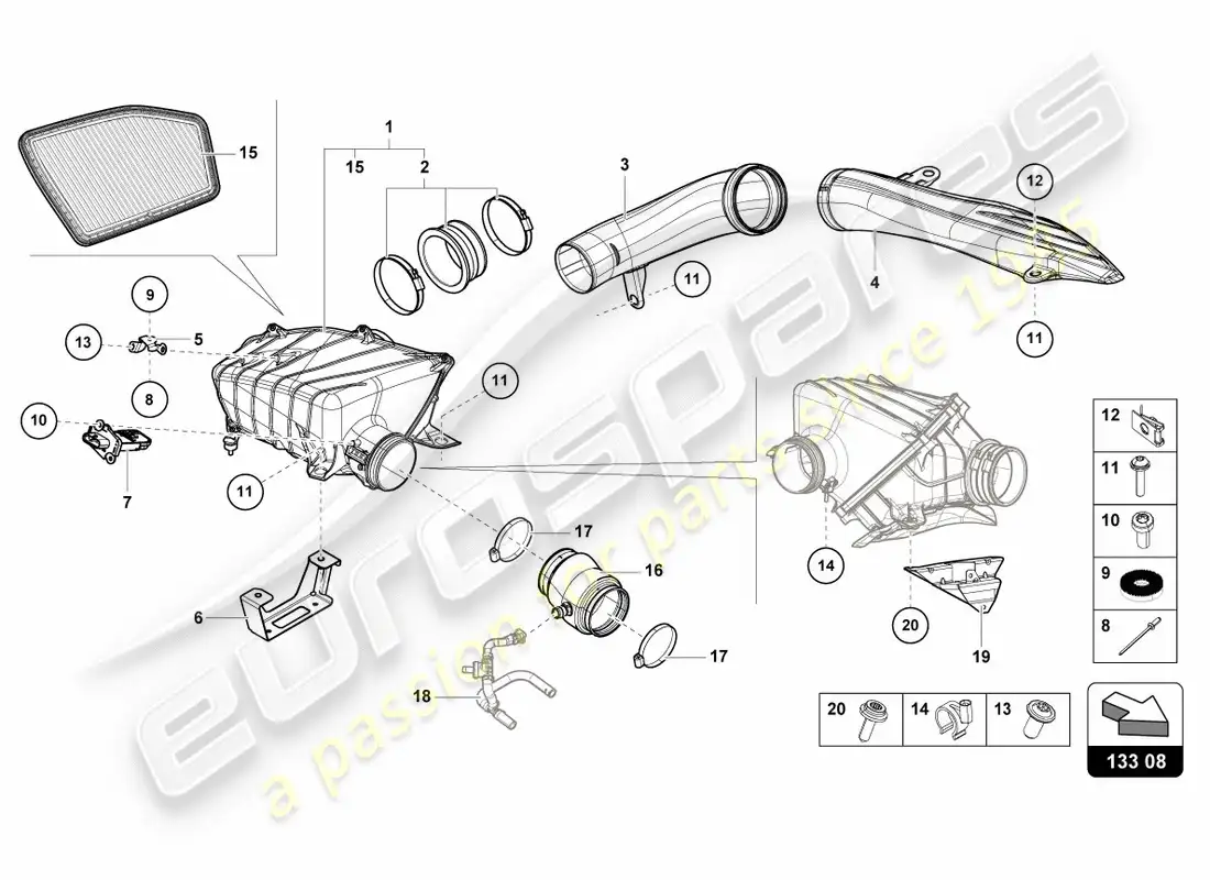 lamborghini performante coupe (2019) diagrama de piezas de la carcasa del filtro de aire