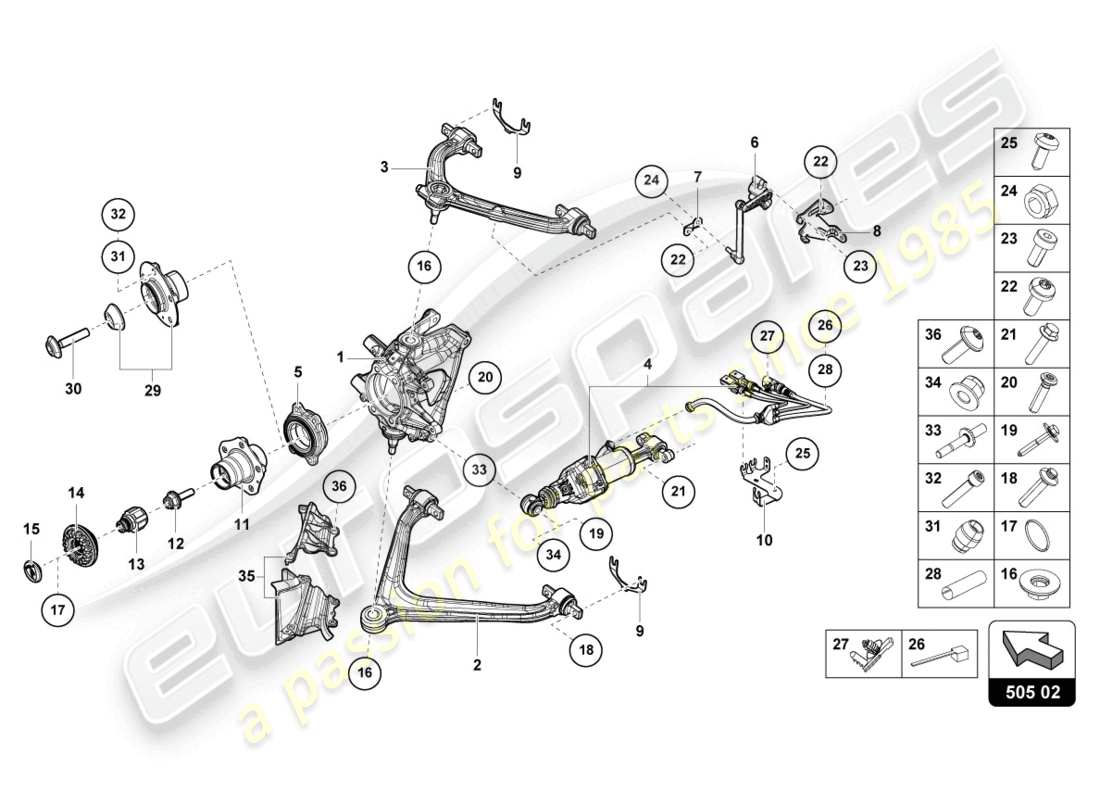 lamborghini evo coupe (2023) diagrama de pieza de la guía trasera