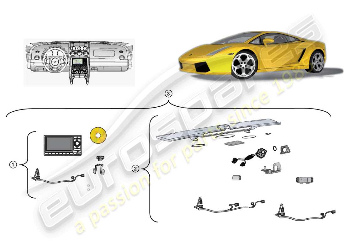 lamborghini lp550-2 spyder (accessories) kit de retrofit para unidad de navegación diagrama de piezas