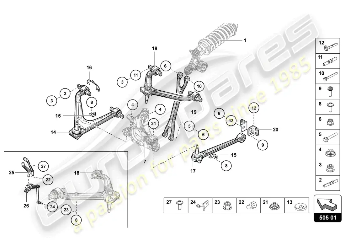 lamborghini lp720-4 coupe 50 (2014) diagrama de piezas de suspensión