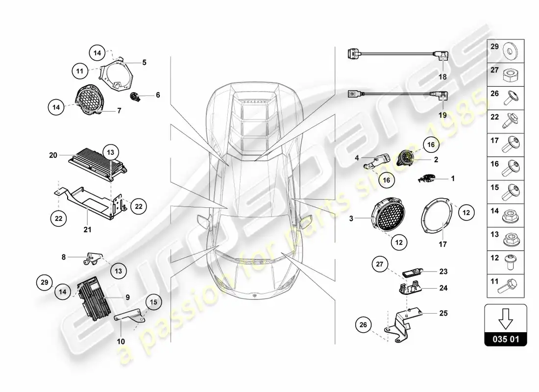 lamborghini lp580-2 coupe (2018) altoparlante diagrama de piezas