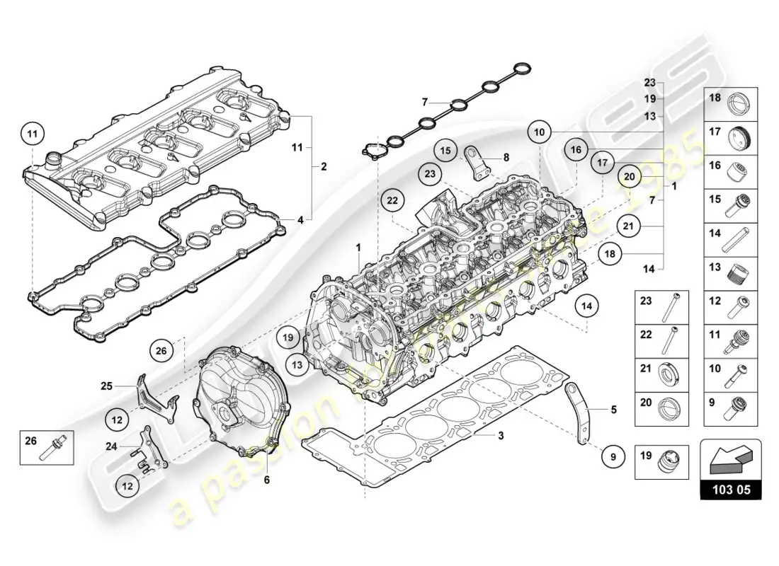 lamborghini lp610-4 coupe (2018) culata completa diagrama de piezas