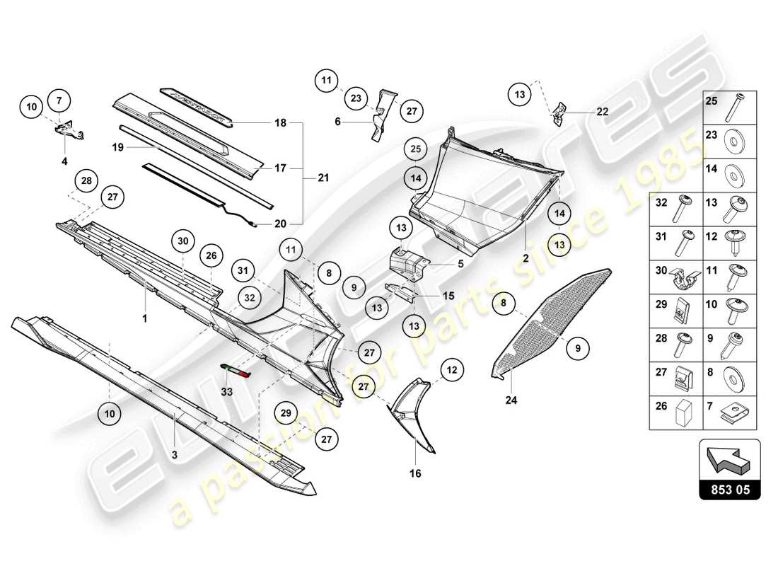 lamborghini ultimae (2022) lateral externo inferior para alojamiento de rueda diagrama de piezas
