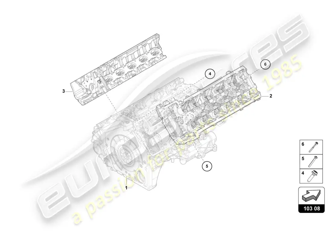 lamborghini lp600-4 zhong coupe (2015) culata completa (sin árbol de levas y sin bujía de precalentamiento) diagrama de piezas