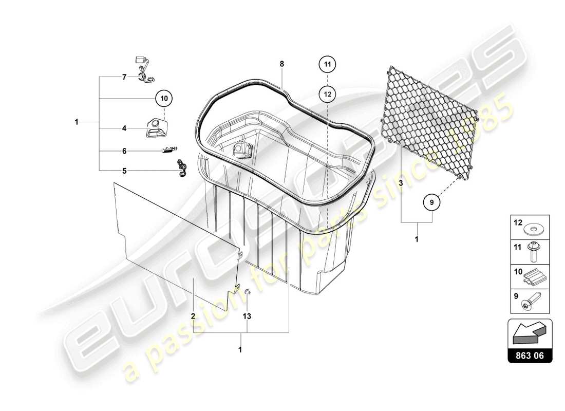 lamborghini ultimae (2022) embellecedores del maletero de equipaje diagrama de piezas