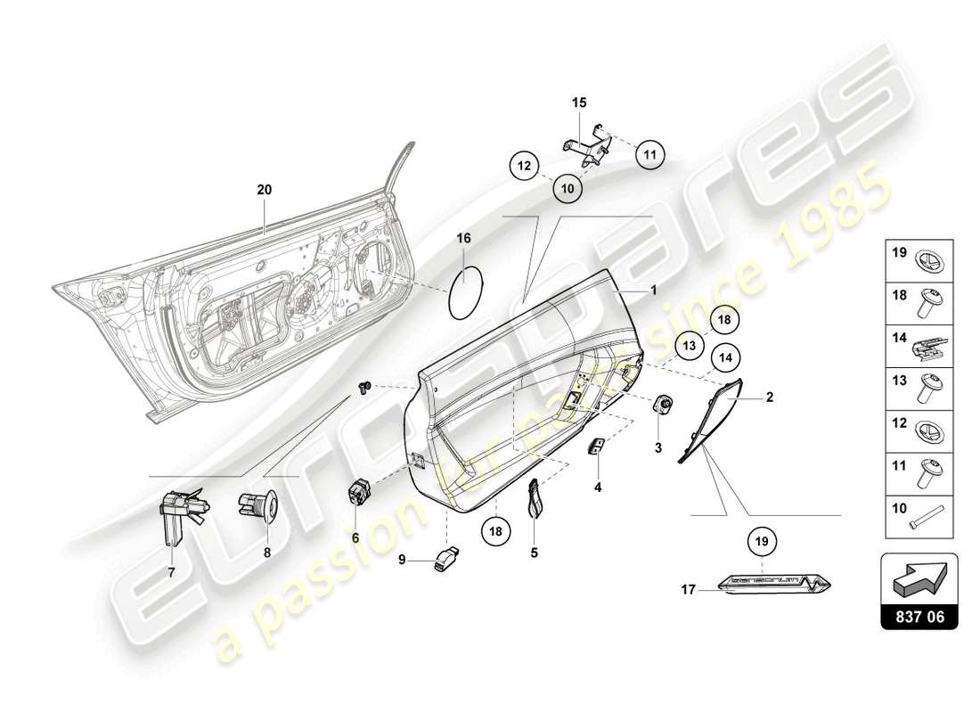 lamborghini ultimae (2022) diagrama de piezas del panel de puerta de carbono