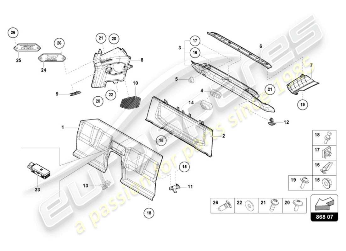 lamborghini 2024 (tecnica) decoración interior diagrama de piezas