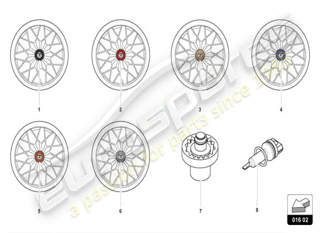 lamborghini huracan lp610-4 coupe (accessories) diagrama de piezas de la tuerca de rueda