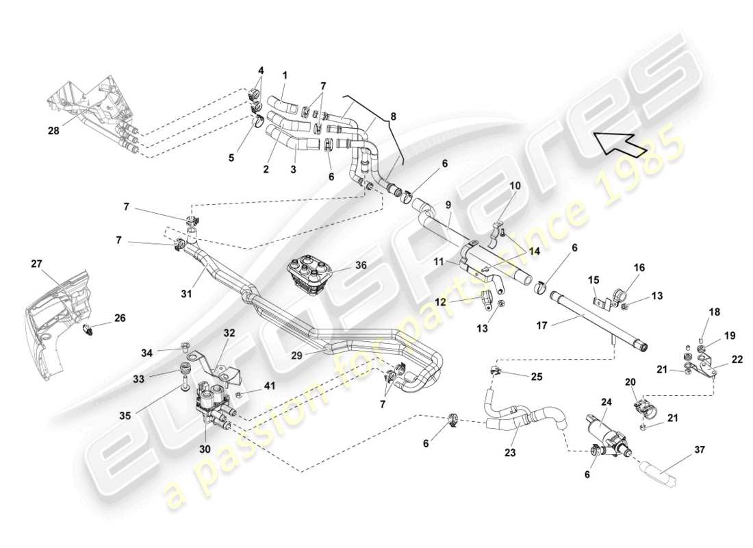 lamborghini lp560-4 spider (2010) mangueras y tubos de refrigerante diagrama de piezas