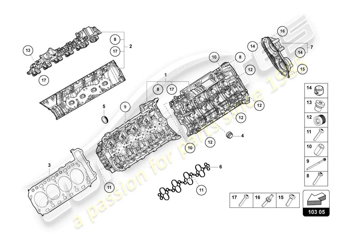 lamborghini urus performante (2023) diagrama de piezas de la culata del cilindro