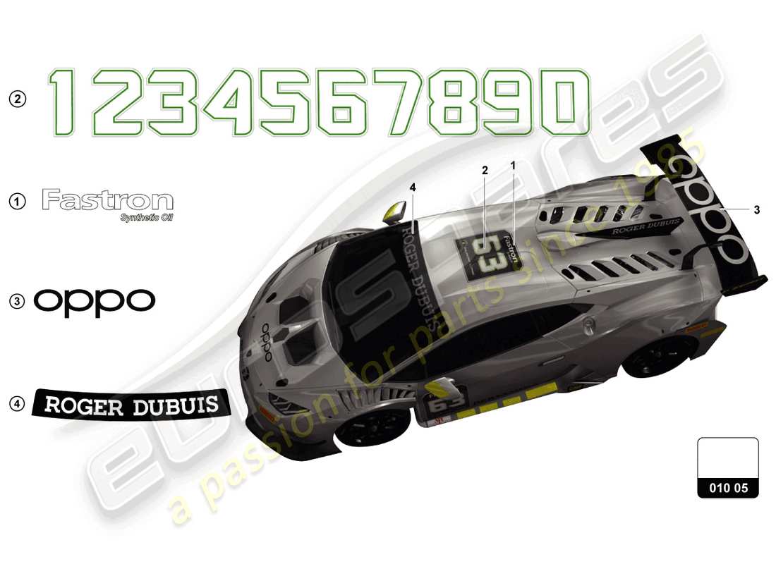 lamborghini super trofeo evo (2018) pegatinas diagrama de piezas
