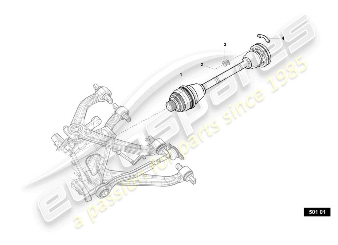 lamborghini super trofeo evo 2 (2022) diagrama de piezas del eje de transmisión trasero
