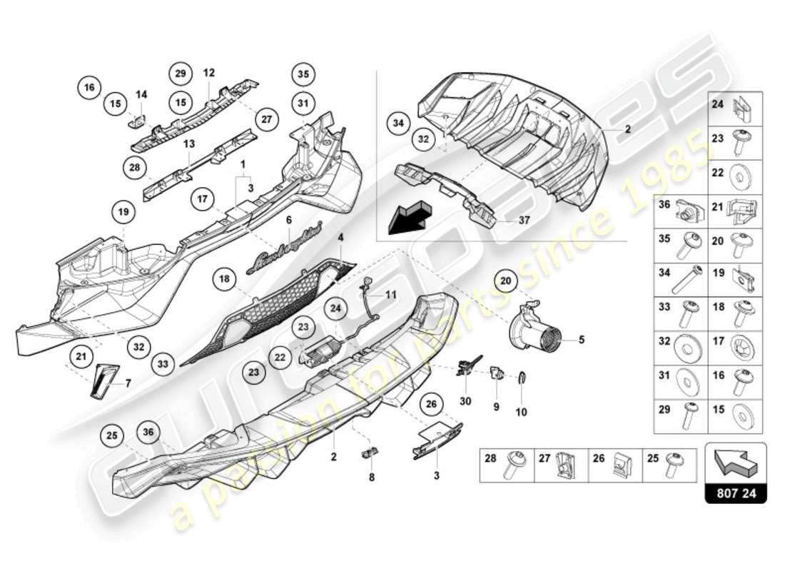 lamborghini ultimae (2022) parachoques trasero completo diagrama de pieza