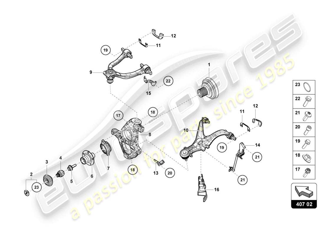 lamborghini sto (2024) eje delantero diagrama de piezas