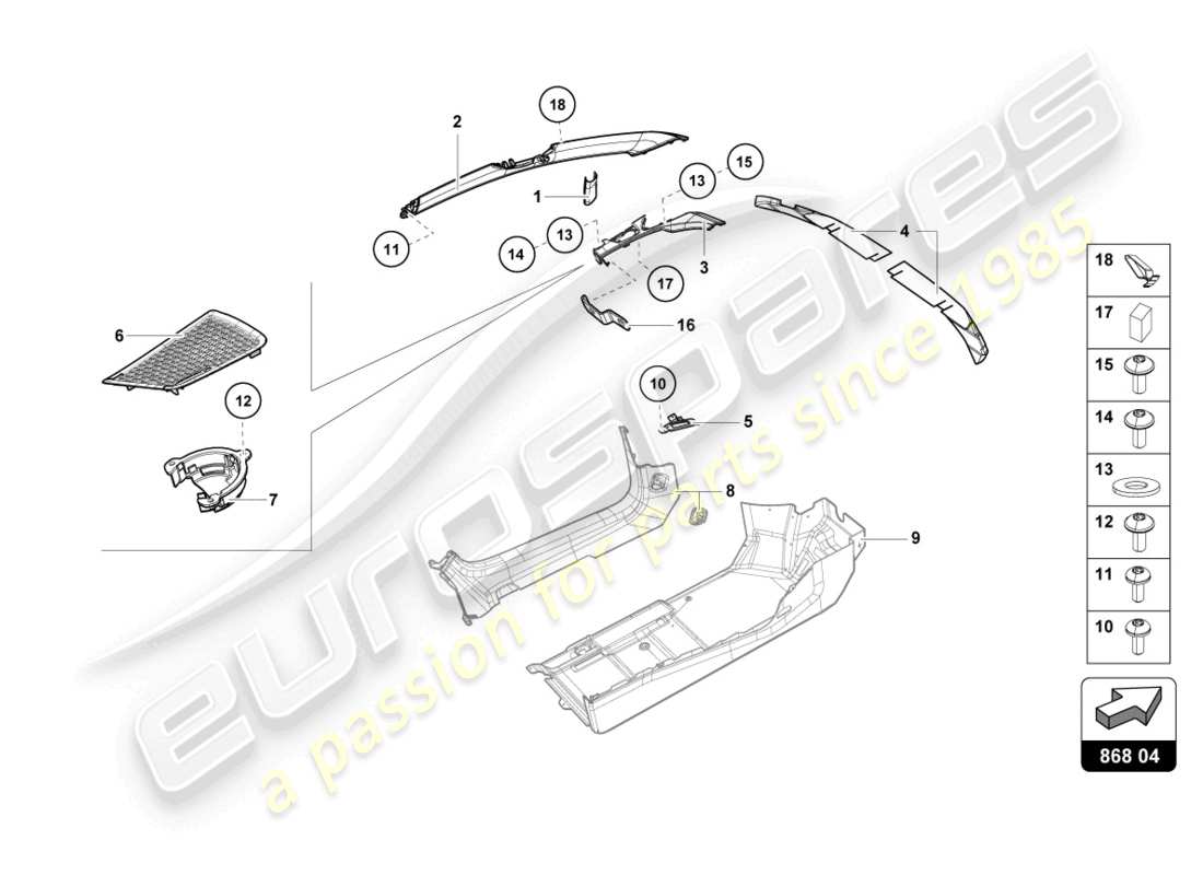 lamborghini tecnica (2024) diagrama de pieza interior del acabado del pilar