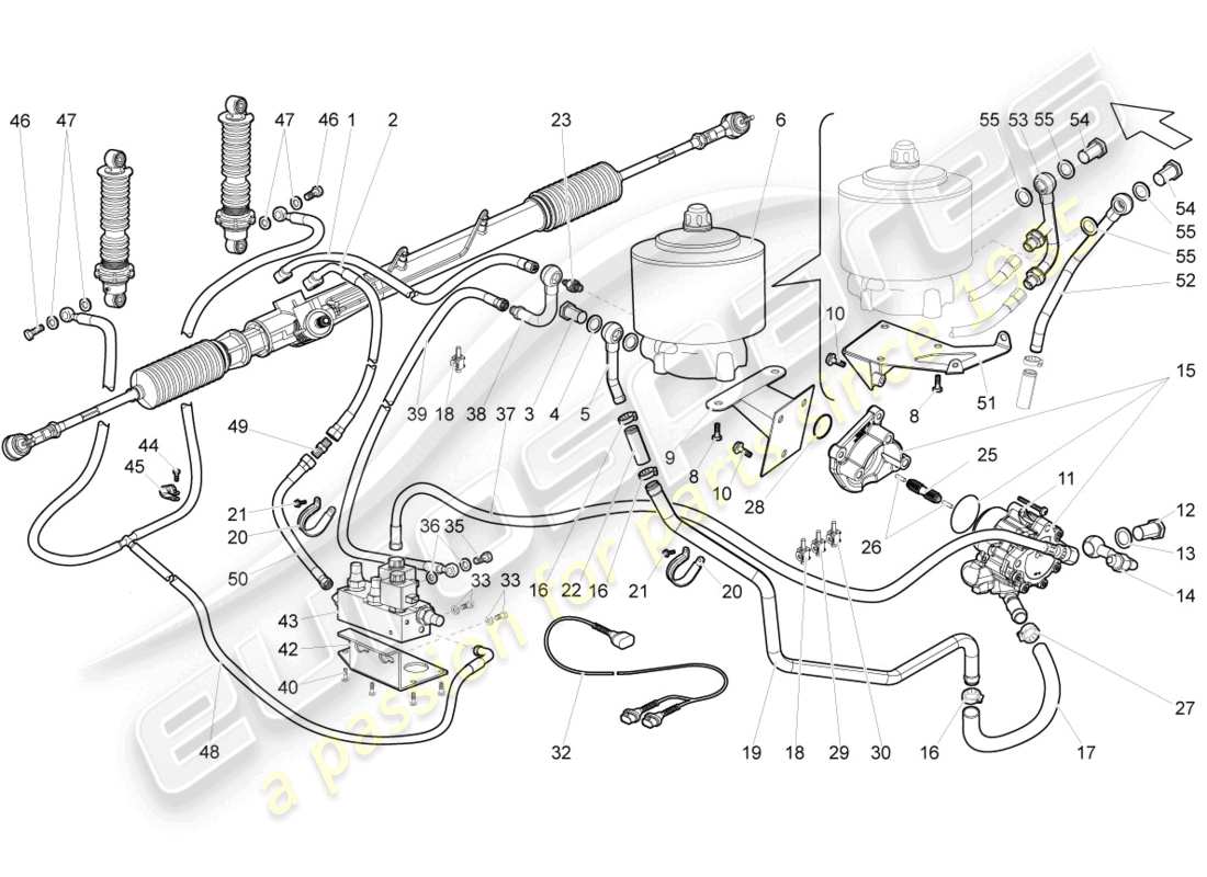 lamborghini gallardo spyder (2006) diagrama de piezas del mecanismo de dirección