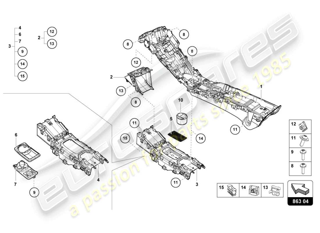 lamborghini tecnica (2024) diagrama de piezas del túnel