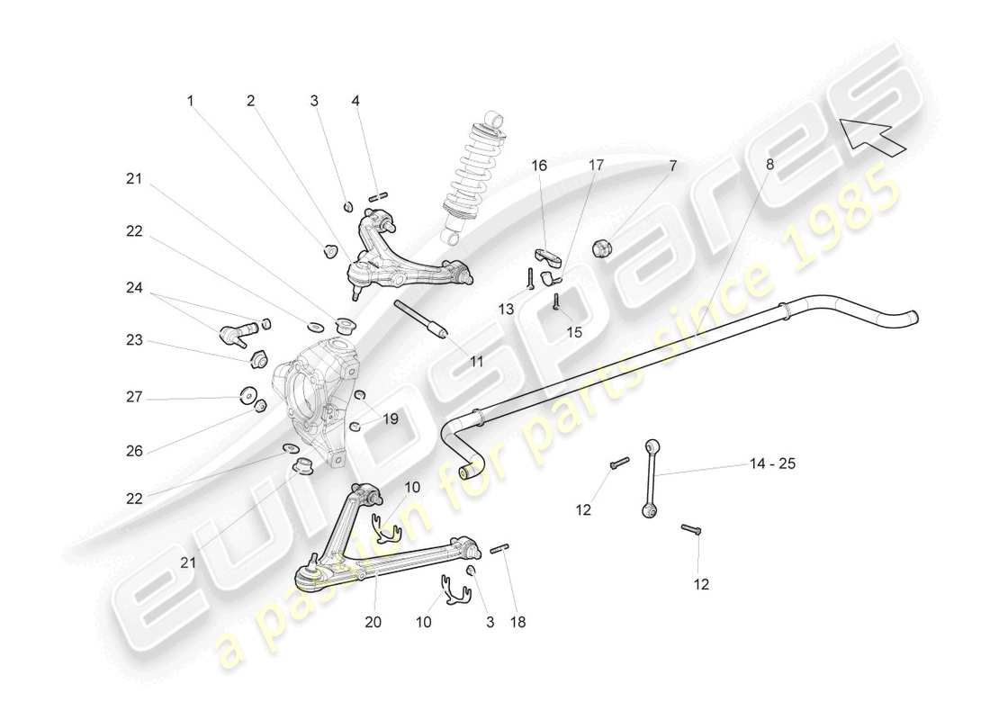 lamborghini gallardo spyder (2006) diagrama de piezas del eje delantero