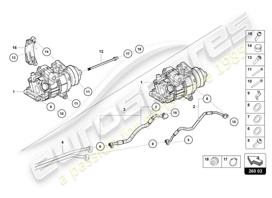 lamborghini tecnica (2023) diagrama de piezas del compresor de a/c