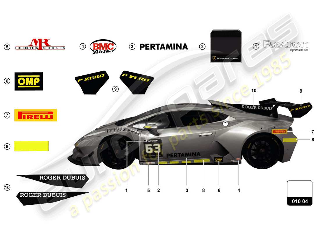 lamborghini super trofeo evo (2018) pegatinas diagrama de piezas