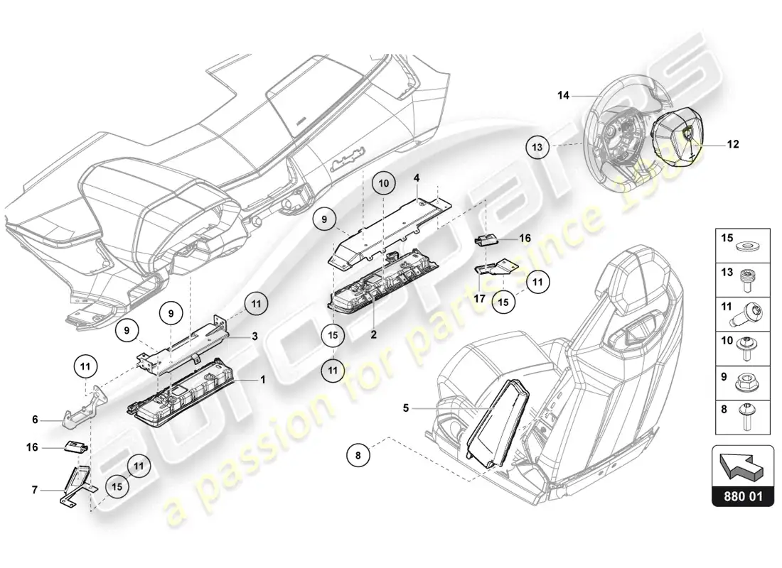 lamborghini lp720-4 coupe 50 (2014) diagrama de piezas de la unidad de airbag