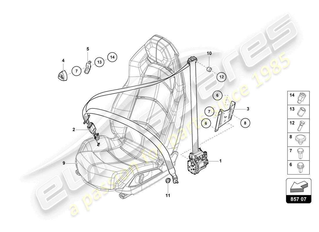 lamborghini ultimae (2022) 3-point cinturón de seguridad con contacto de advertencia diagrama de piezas