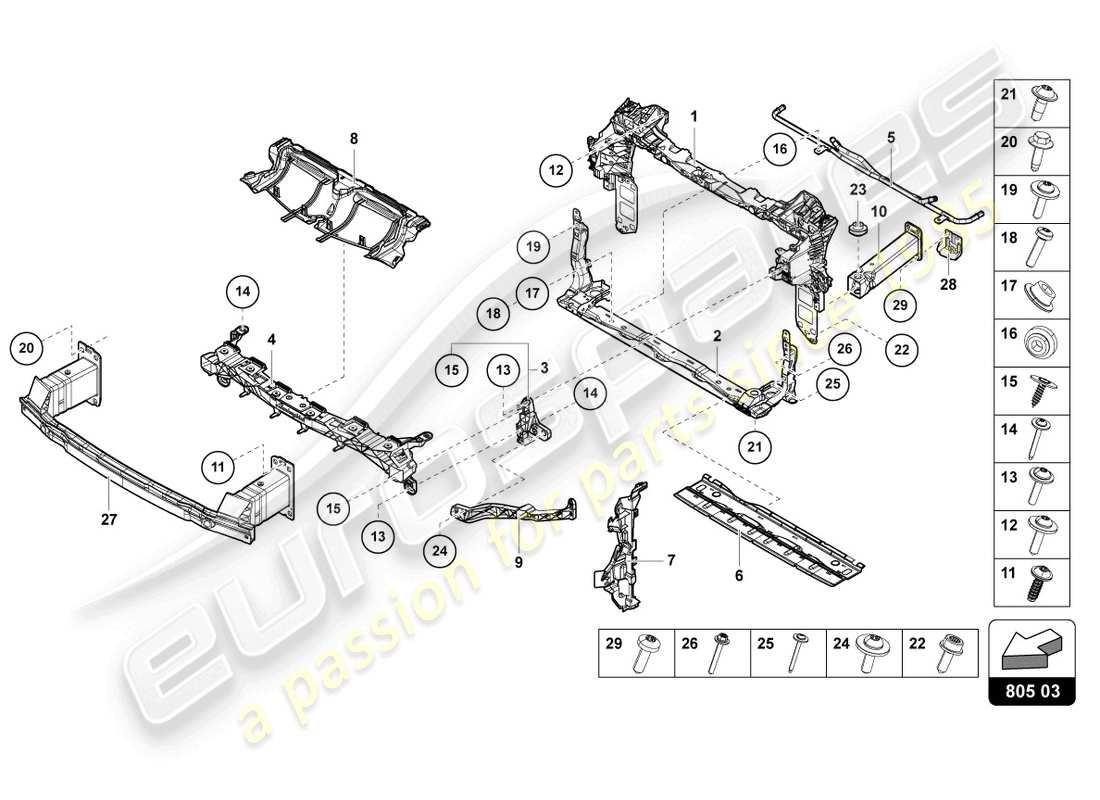 lamborghini urus (2020) soporte para radiador de refrigerante esquema de piezas