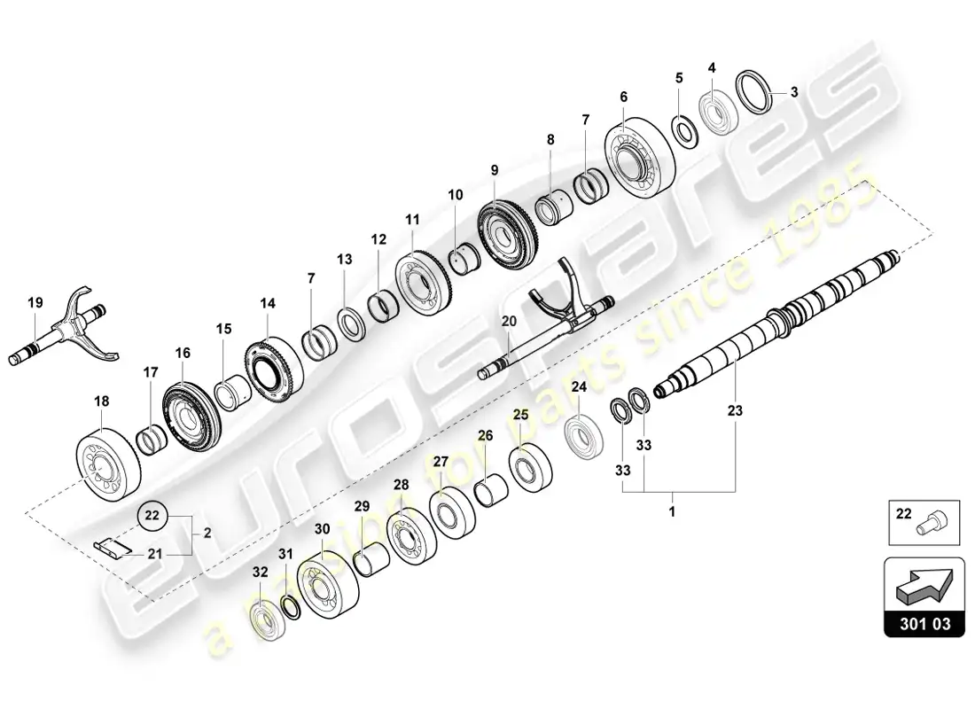 lamborghini lp720-4 coupe 50 (2014) diagrama de piezas del eje de la caja de engranajes de reducción