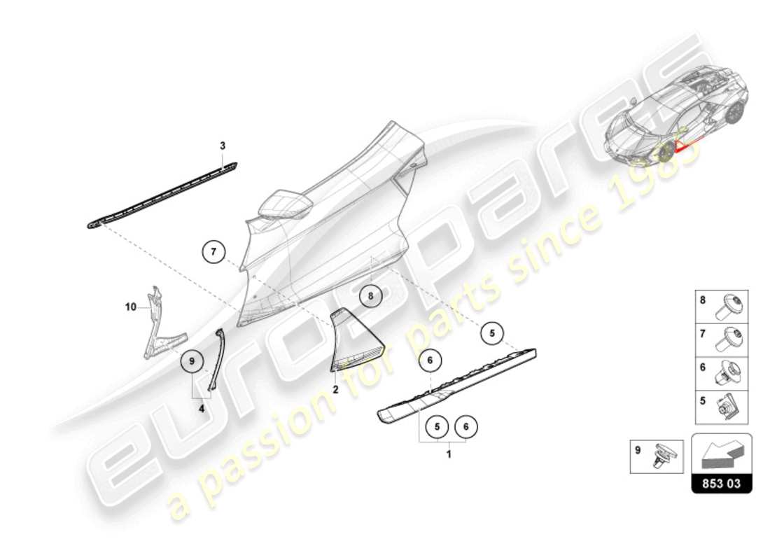 lamborghini revuelto coupe (2024) cubierta para puerta diagrama de piezas