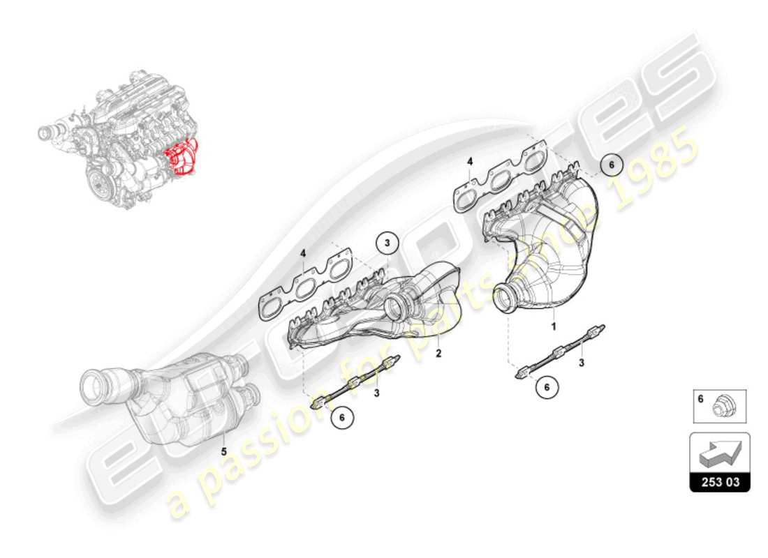 lamborghini revuelto coupe (2024) sistema de escape diagrama de piezas