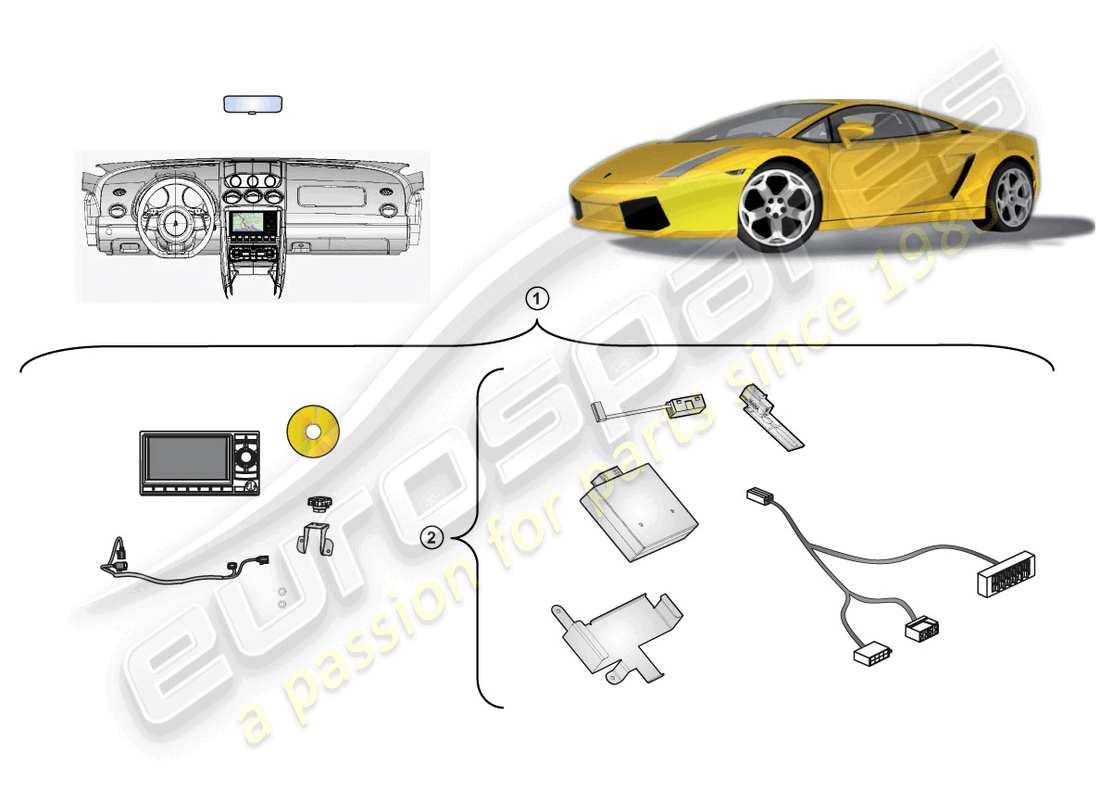 lamborghini gallardo spyder (accessories) kit de retrofit para unidad de navegación diagrama de piezas