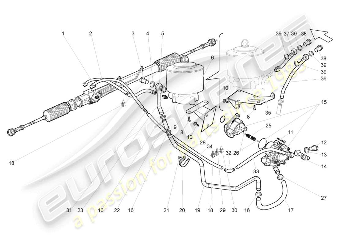 lamborghini gallardo spyder (2006) diagrama de piezas del mecanismo de dirección