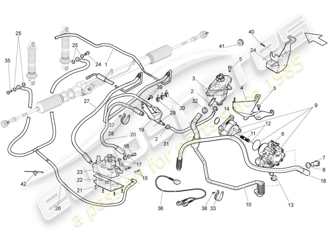 lamborghini gallardo spyder (2006) diagrama de piezas del mecanismo de dirección