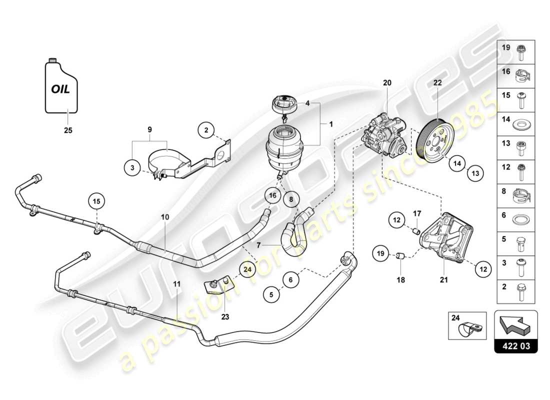 lamborghini ultimae (2022) diagrama de piezas de la bomba de dirección asistida eléctrica