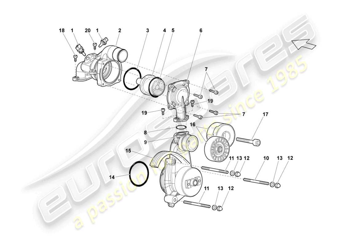 lamborghini lp640 coupe (2009) diagrama de piezas de la bomba de refrigerante