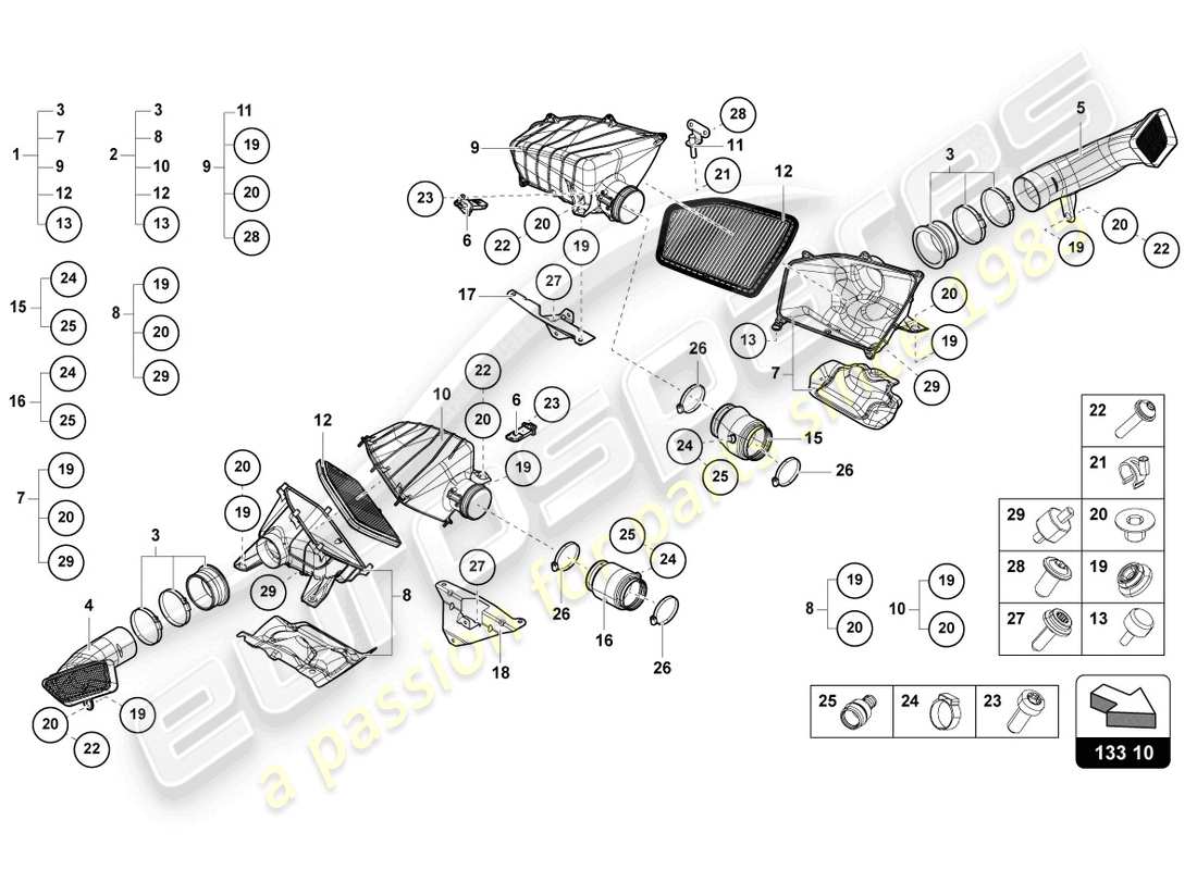 lamborghini 2023 (sto) diagrama de piezas de la carcasa del filtro de aire