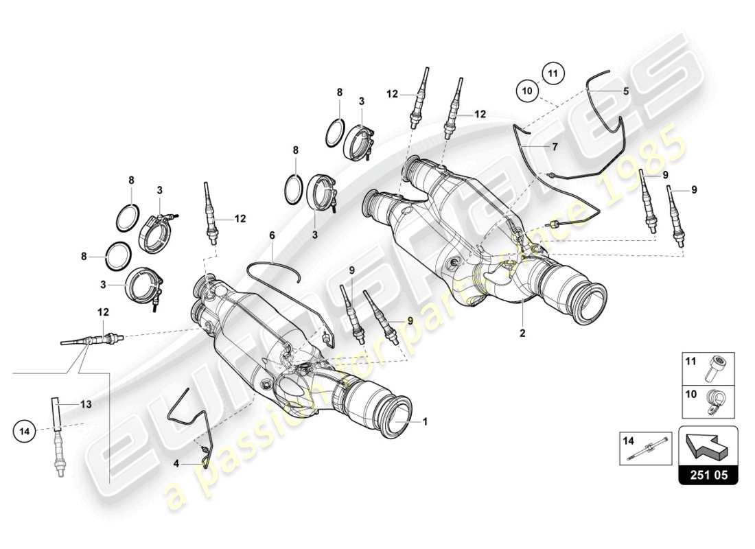 lamborghini 2022 (lp770-4 svj roadster) diagrama de piezas del convertidor catalítico