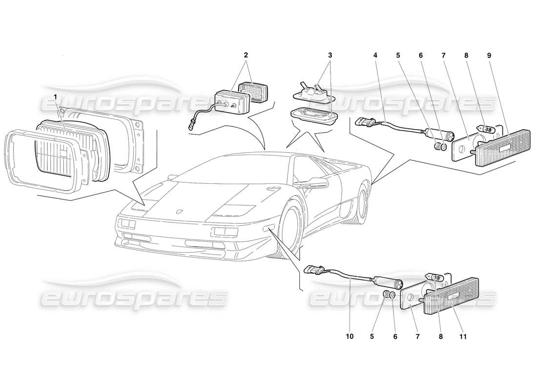 lamborghini diablo sv (1997) diagrama de piezas de luces (válido para canadá: 1997 de marzo)