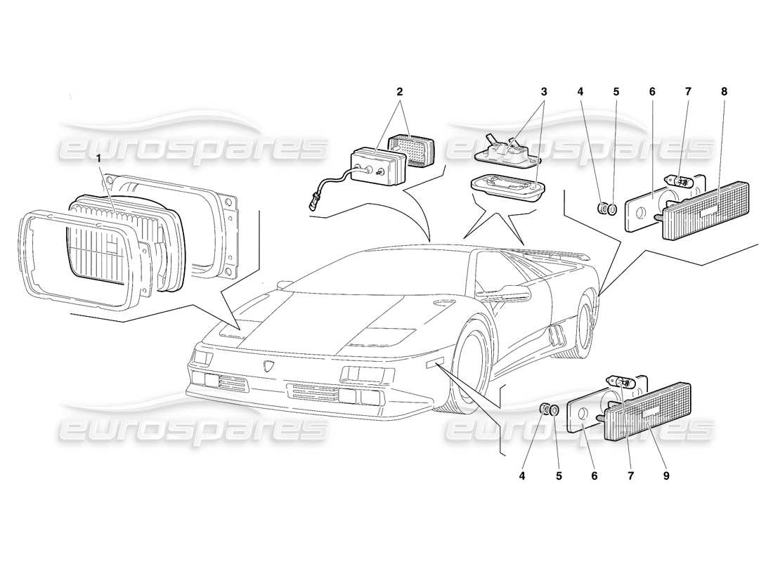 lamborghini diablo se30 (1995) luces (válido para canadá: 1995 de enero) diagrama de piezas