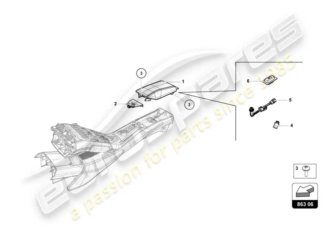 lamborghini performante coupe (2020) compartimento de almacenaje diagrama de piezas