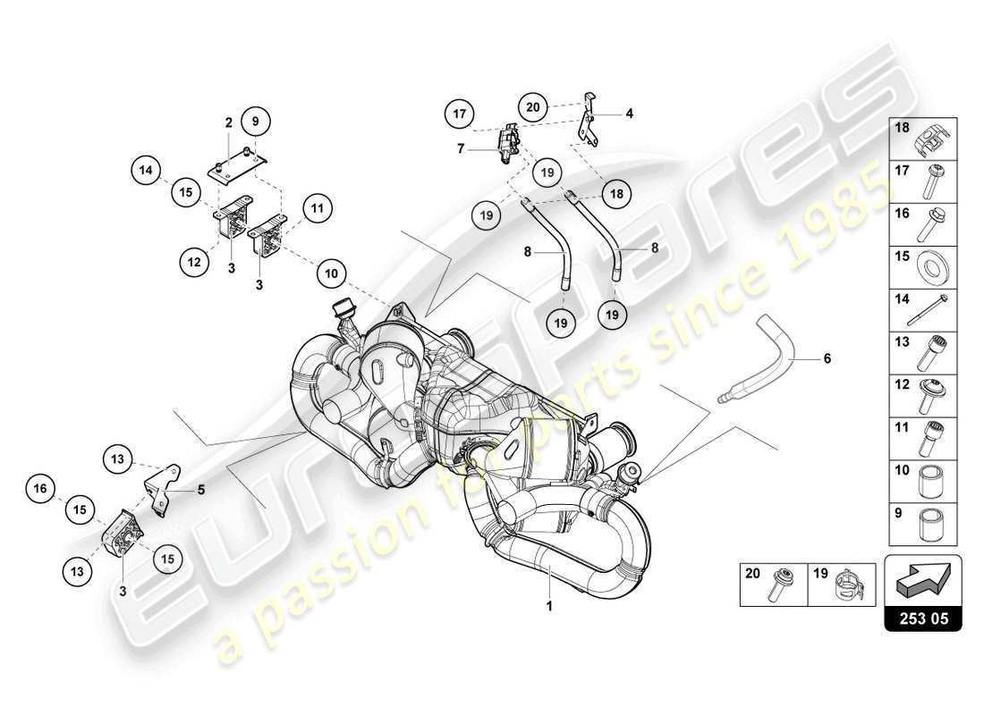 lamborghini evo coupe (2023) diagrama de piezas del silenciador