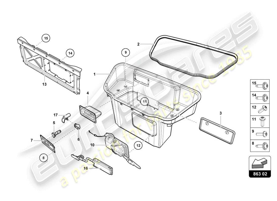 lamborghini evo spyder (2023) forro del maletero diagrama de piezas