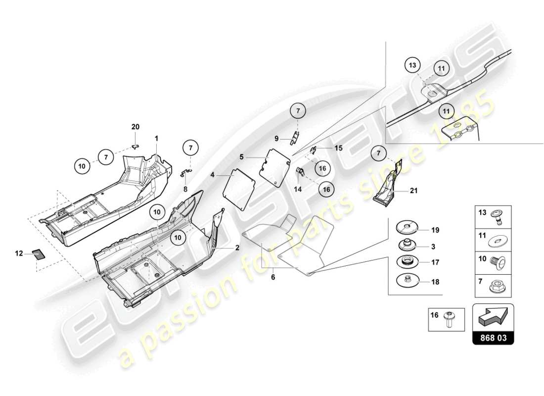 lamborghini evo coupe (2023) diagrama de piezas interior de la placa de aislamiento de ruido