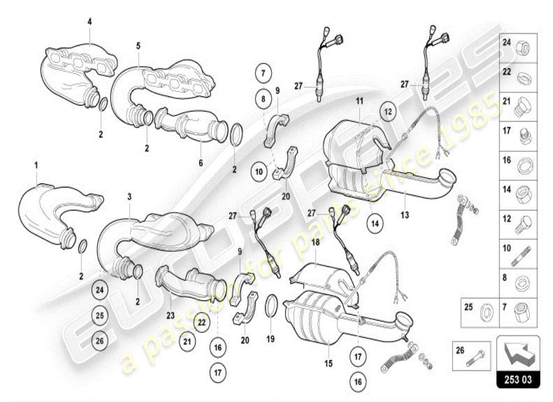 lamborghini diablo vt (1995) silenciador con catalizador diagrama de piezas