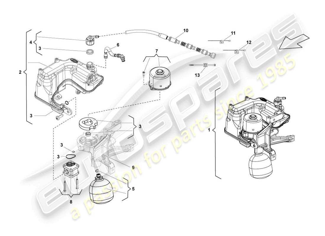 lamborghini lp570-4 spyder performante (2011) sistema hidráulico y depósito de líquido con conector. piezas diagrama de piezas